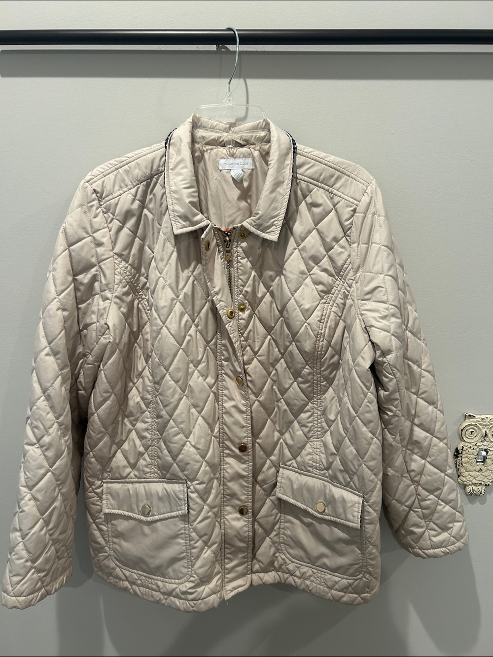 Charter Club Quilted Light Cream Puffer Jacket